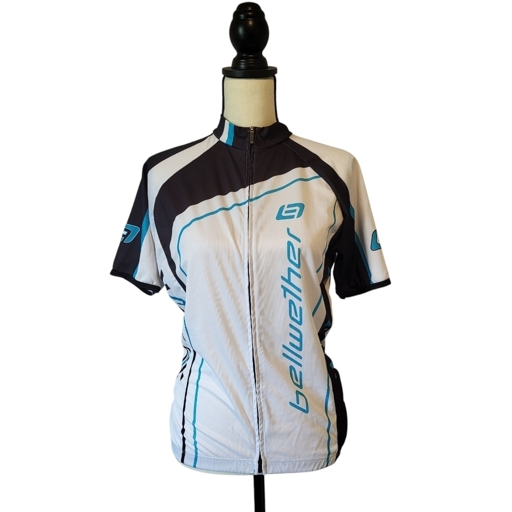 Bellwether womens white black zipper short sleeve cycling jersey size L